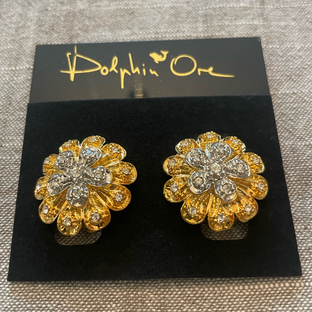 Dolphin Ore Gold And Silver Flower Earrings